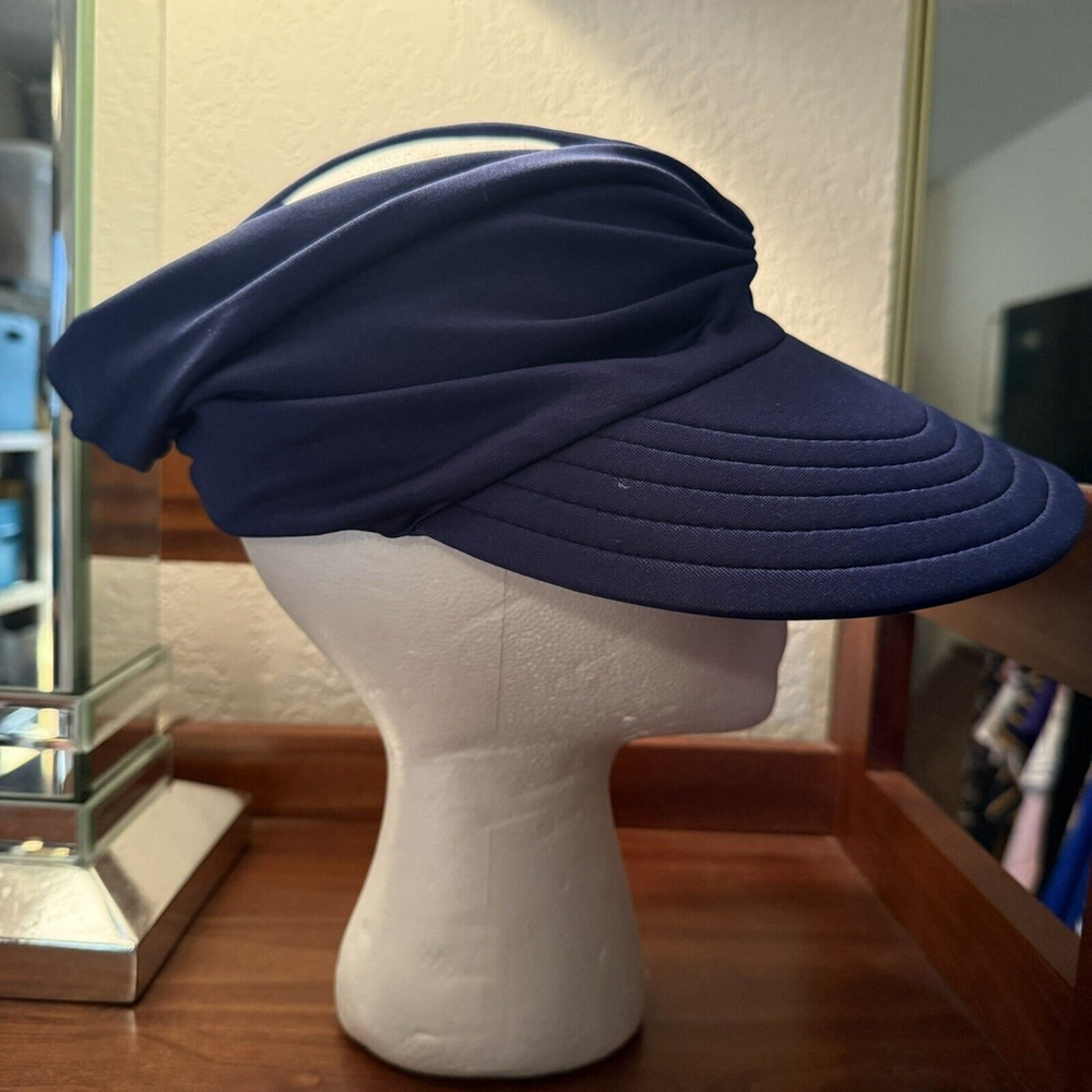 Women's Stretch Headband Baseball Cap Hat Ponytail Back Navy Blue - Picture 3 of 9